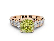Solitaire Engagement Ring Setting for Fancy Yellow Cushion Cut Center with Graduated Shared Prongs and Prong Head in Rose Gold