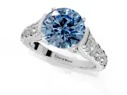 Solitaire Engagement Ring Setting for Fancy Blue Round Cut Center with Pave Cathedral Shoulders and Prong Head in Sterling Silver