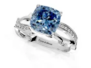 Solitaire Engagement Ring Setting for Fancy Blue Cushion Cut Center with Pave and Plain Crossover Band and Prong Head in Sterling Silver