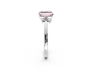 3 Stone Engagement Ring Setting for Fancy Pink Asscher Cut Center with Low-Set Round Cut Accents and Prong Head in Sterling Silver