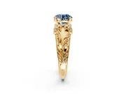 Solitaire Engagement Ring Setting for Fancy Blue Round Cut Center with Filigree Accent Basket and Prong Head in Yellow Gold
