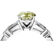 Bar-Set Engagement Ring Setting for Fancy Yellow Oval Center with Tapered Baguette Accents and Prong Head in Platinum