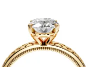 Solitaire Engagement Ring Setting for Oval Center with Milgrain X Pattern Band and Prong Head in Yellow Gold