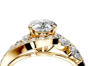 Halo Engagement Ring Setting for Oval Center with Marquise and Pave Bypass Band and Prong Head in Yellow Gold