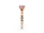 Solitaire Engagement Ring Setting for Fancy Pink Princess Cut Center with Beaded Bezel Station Band and Prong Head in Rose Gold