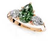 3 Stone Engagement Ring Setting for Fancy Green Pear-Shaped Center with Large Pear-Shaped Accents and Prong Head in Rose Gold