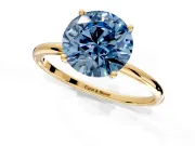 Solitaire Engagement Ring Setting for Fancy Blue Round Cut Center with Straight Thin Band and Prong Head in Yellow Gold