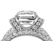 Pave Engagement Ring Setting for Asscher Cut Center with Curved Accent Rows, Openwork and Prong Head in Platinum