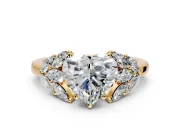 Leaf Cluster Engagement Ring Setting for Heart-Shaped Center with Marquise Accents and Prong Head in Yellow Gold