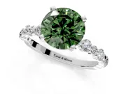 Solitaire Engagement Ring Setting for Fancy Green Round Cut Center with Alternating Size Accents and Prong Head in White Gold