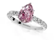 Solitaire Engagement Ring Setting for Fancy Pink Pear-Shaped Center with Large Accent Band and Prong Head in White Gold
