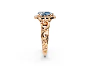 Halo Engagement Ring Setting for Fancy Blue Pear-Shaped Center with Open Scroll Shoulders and Prong Head in Rose Gold