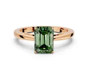 Solitaire Engagement Ring Setting for Fancy Green Emerald Cut Center with Open Cathedral Shoulders and Prong Head in Rose Gold