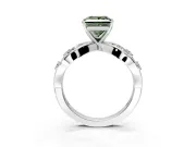 Solitaire Engagement Ring Setting for Fancy Green Princess Cut Center with Criss-Cross Accent Band and Prong Head in Sterling Silver
