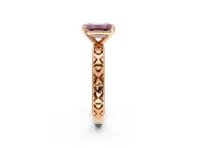 Solitaire Engagement Ring Setting for Fancy Pink Emerald Cut Center with XO Engraved Band and Prong Head in Rose Gold