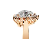 Starburst Halo Engagement Ring Setting for Heart-Shaped Center with Flat Cathedral Band and Prong Head in Rose Gold