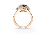 Halo Engagement Ring Setting for Fancy Blue Heart-Shaped Center with Two-Strand Split Shank and Prong Head in Rose Gold