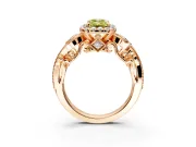 Milgrain Halo Engagement Ring Setting for Fancy Yellow Emerald Cut Center with Shoulder Bezels and Prong Head in Rose Gold