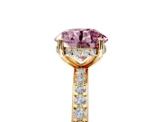 Solitaire Engagement Ring Setting for Fancy Pink Round Cut Center with Fine Pave Band and Prong Head in Yellow Gold
