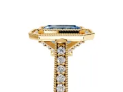 Halo Engagement Ring Setting for Fancy Blue Emerald Cut Center with Milgrain Pave Band and Bezel Head in Yellow Gold