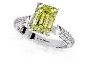 Solitaire Engagement Ring Setting for Fancy Yellow Emerald Cut Center with Multi-Row Accents and Prong Head in White Gold