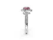 Milgrain Halo Engagement Ring Setting for Fancy Pink Cushion Cut Center with Three-Sided Pave Band and Prong Head in White Gold
