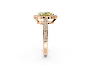 Bezel-Framed Halo Engagement Ring Setting for Fancy Yellow Pear-Shaped Center with Pave Band and Prong Head in Rose Gold