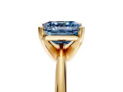Solitaire Engagement Ring Setting for Fancy Blue Asscher Cut Center with Knife Ridge Band and Claw Prong Head in Yellow Gold
