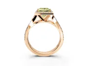Halo Engagement Ring Setting for Fancy Yellow Princess Cut Center with Narrow Pave Split Shank and Prong Head in Rose Gold