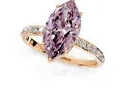 Hidden Halo Engagement Ring Setting for Fancy Pink Marquise Center with Pave Band and Prong Head in Rose Gold