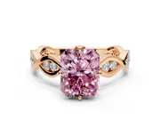 Solitaire Engagement Ring Setting for Fancy Pink Radiant Cut Center with Accented Twist Band and Leaf Prong Head in Rose Gold