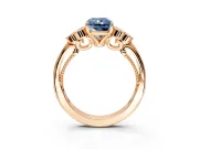 Cluster Engagement Ring Setting for Fancy Blue Radiant Cut Center with Bezel Accent Clusters and Prong Head in Rose Gold