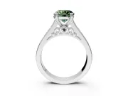 Solitaire Engagement Ring Setting for Fancy Green Round Cut Center with Channel Band and Double Claw Prong Head in Platinum