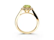 Halo Engagement Ring Setting for Fancy Yellow Cushion Cut Center with Raised Halo, Pave Band and Prong Head in Yellow Gold