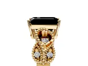 Leaf Engagement Ring Setting for Fancy Black Emerald Cut Center with Milgrain Accent Band and Prong Head in Yellow Gold