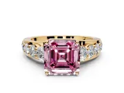 Solitaire Engagement Ring Setting for Fancy Pink Asscher Cut Center with Graduated Shared Prongs and Prong Head in Yellow Gold