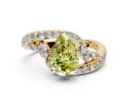 Solitaire Engagement Ring Setting for Fancy Yellow Pear-Shaped Center with Pave Bypass Twist Band and Prong Head in Yellow Gold