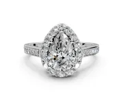 Floral Halo Engagement Ring Setting for Pear-Shaped Center with Large Halo Accents and Prong Head in Platinum