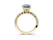 Solitaire Engagement Ring Setting for Fancy Blue Princess Cut Center with Alternating Size Accents and Prong Head in Yellow Gold