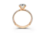 Solitaire Engagement Ring Setting for Round Cut Center with Domed Multi-Row Pave Band and Prong Head in Rose Gold