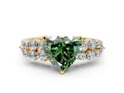 Cluster Engagement Ring Setting for Fancy Green Heart-Shaped Center with 2-Row Shoulder Clusters and Prong Head in Yellow Gold
