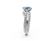 Solitaire Engagement Ring Setting for Fancy Blue Pear-Shaped Center with Woven 3-Strand Pave Band and Prong Head in Platinum