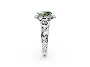 Halo Engagement Ring Setting for Fancy Green Oval Center with Open Scroll Shoulders and Prong Head in Platinum