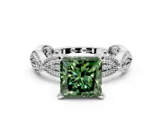 Solitaire Engagement Ring Setting for Fancy Green Princess Cut Center with Marquise Panel Band and Prong Head in Platinum