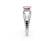 Halo Engagement Ring Setting for Fancy Pink Princess Cut Center with Rope Twist Split Shank and Prong Head in White Gold