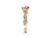 Solitaire Engagement Ring Setting for Fancy Pink Heart-Shaped Center with Bar-Station Pave Twist and Prong Head in Yellow Gold