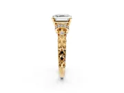 Solitaire Engagement Ring Setting for Asscher Cut Center with Filigree Band and Prong Head in Yellow Gold