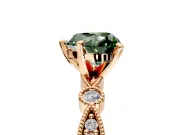 Solitaire Engagement Ring Setting for Fancy Green Heart-Shaped Center with Milgrain Bezel Accents and Prong Head in Rose Gold