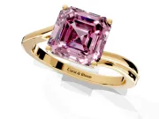 Solitaire Engagement Ring Setting for Fancy Pink Asscher Cut Center with Plain Bypass Twist Band and Prong Head in Yellow Gold