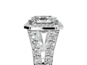 Halo Engagement Ring Setting for Asscher Cut Center with Narrow Pave Split Shank and Prong Head in Sterling Silver